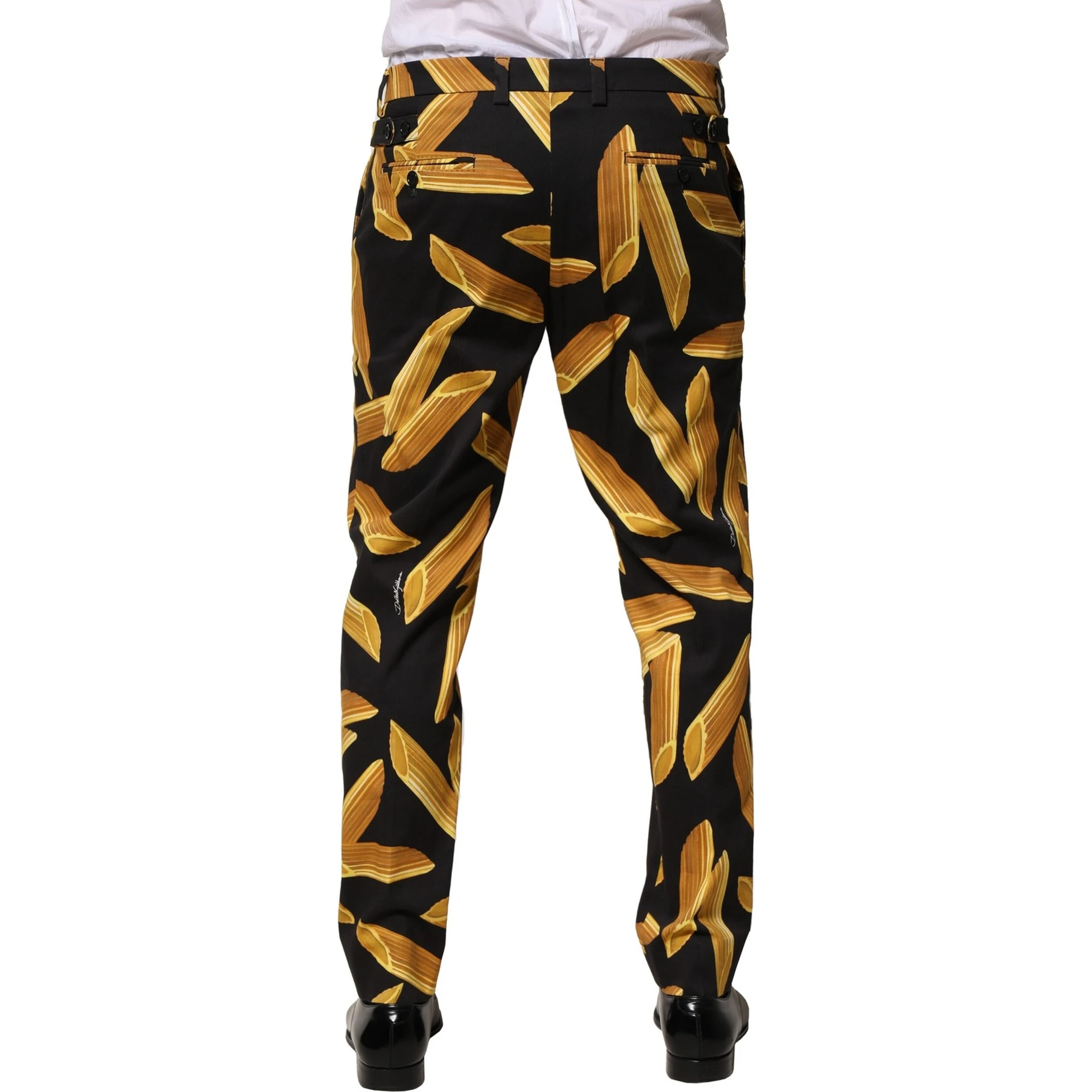 Black Pasta Print Tapered Men Pants