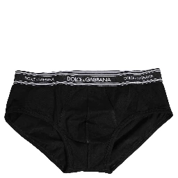 Black Cotton Stretch Logo Print Brief Underwear
