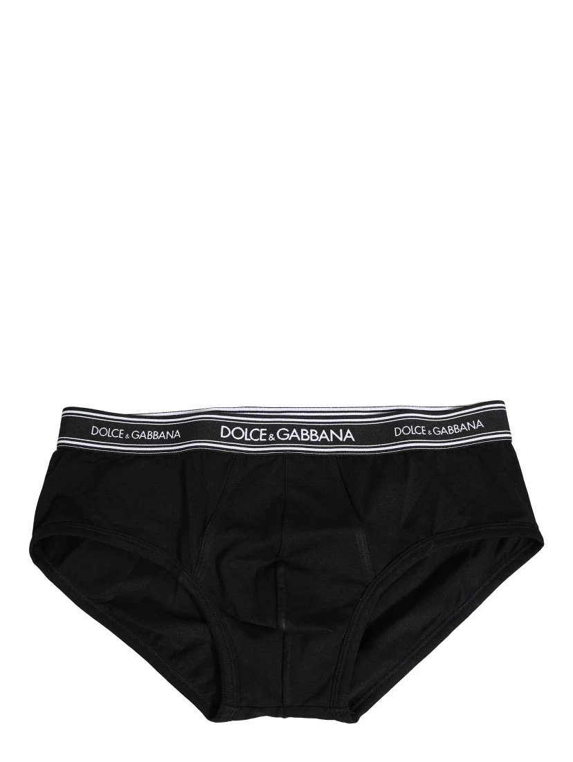 Black Cotton Stretch Logo Print Brief Underwear