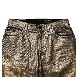 Gold Tattered Cotton Stretch Slim Denim Jeans