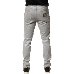 Silver Cotton Stretch Slim Denim Jeans