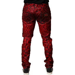 Red Leopard Print Cotton Skinny Denim Jeans