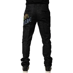 Black Graphic Embroidery Men Pants