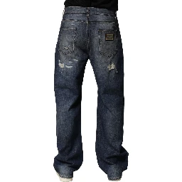 Blue Washed Tattered Cotton Men Jeans