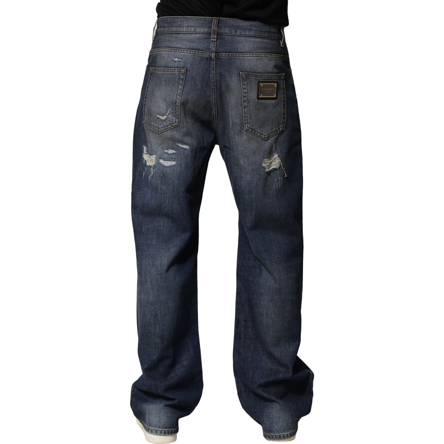 Blue Washed Tattered Cotton Men Jeans