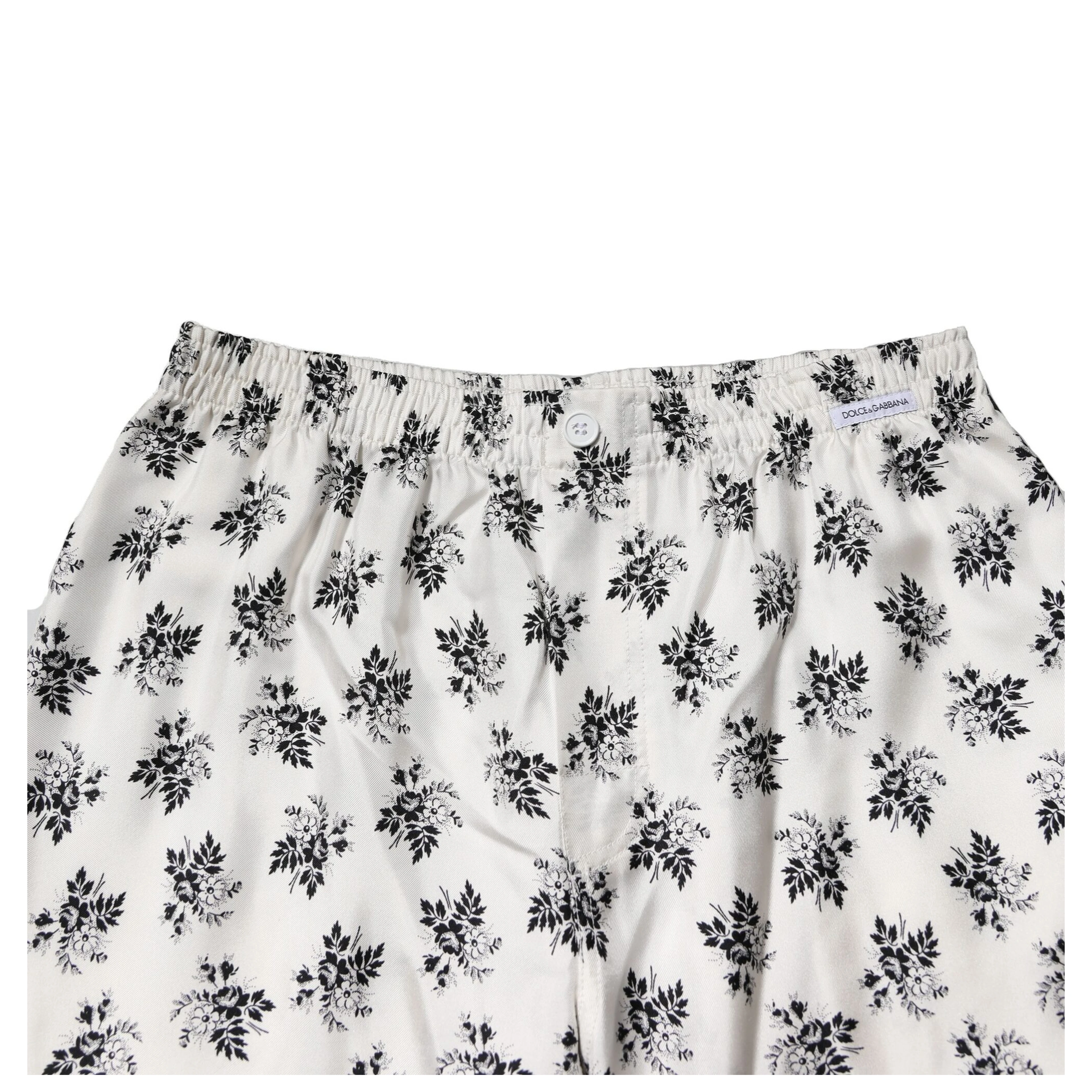 White Floral Silk Casual Lounge Pants