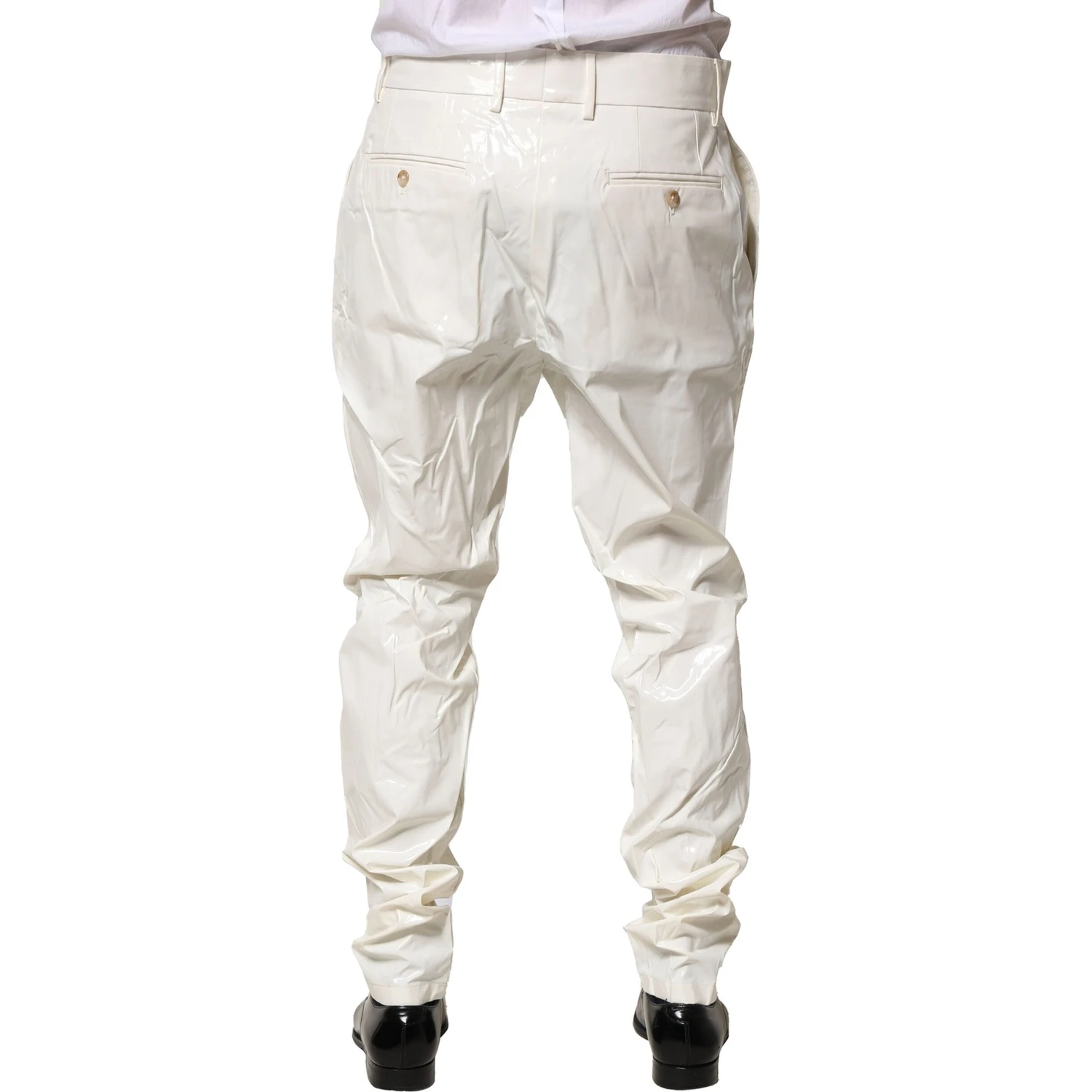 White Nylon Tapered Dress Men Pants