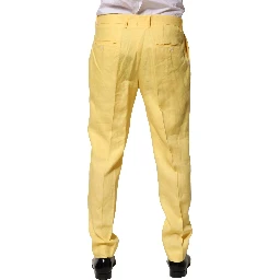 Yellow Flax Tapered Dress Men Pants