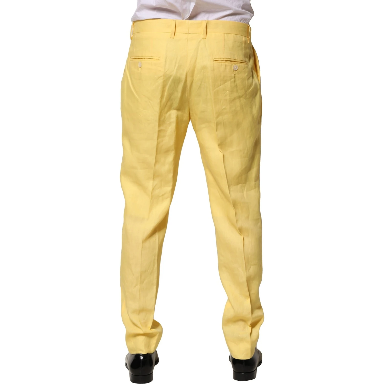 Yellow Flax Tapered Dress Men Pants
