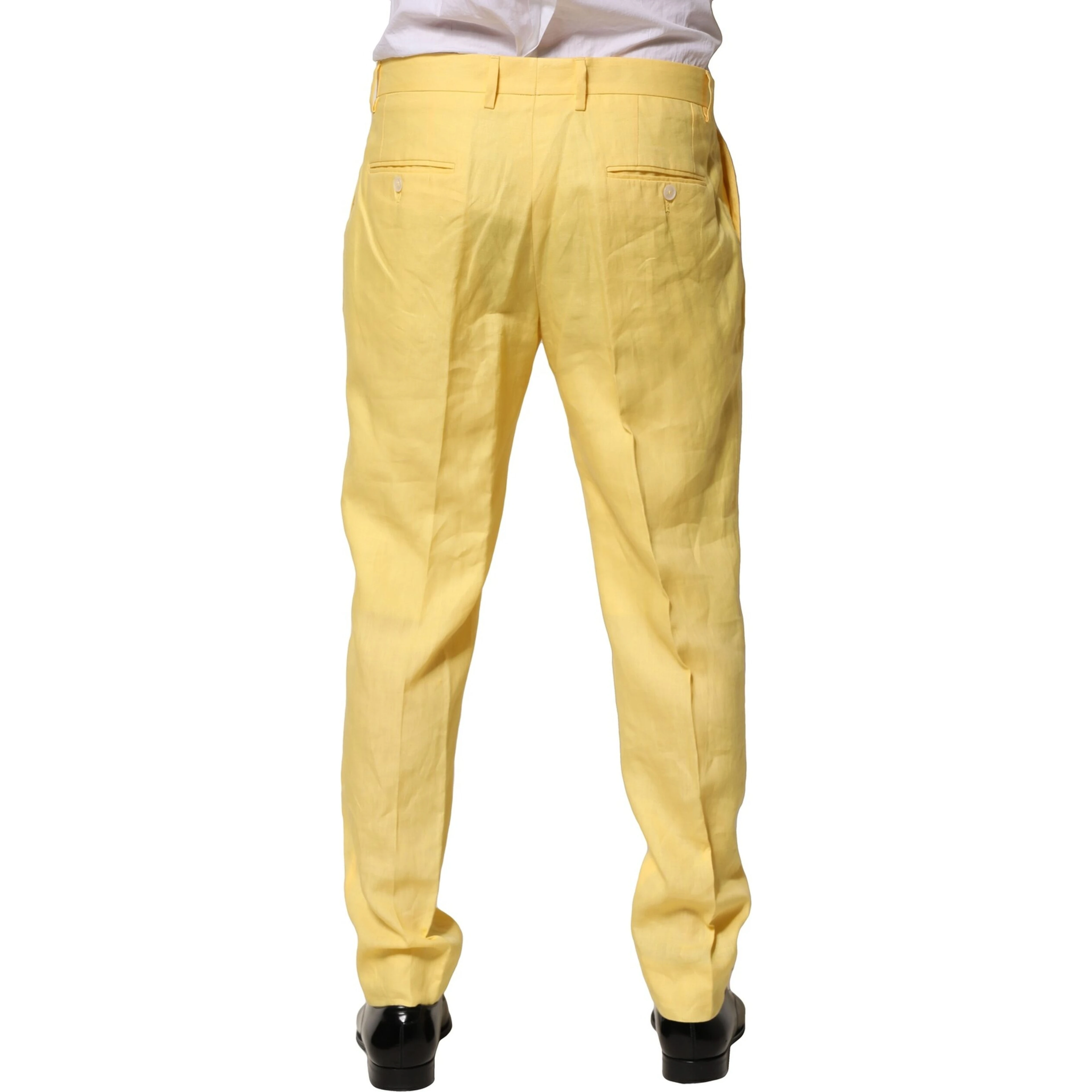Yellow Flax Tapered Dress Men Pants