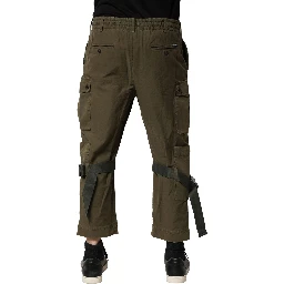 Brown Cotton Cargo Drawstring Pants