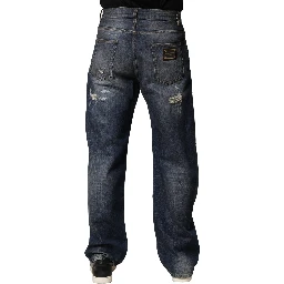 Blue Washed Tattered Cotton Men Jeans