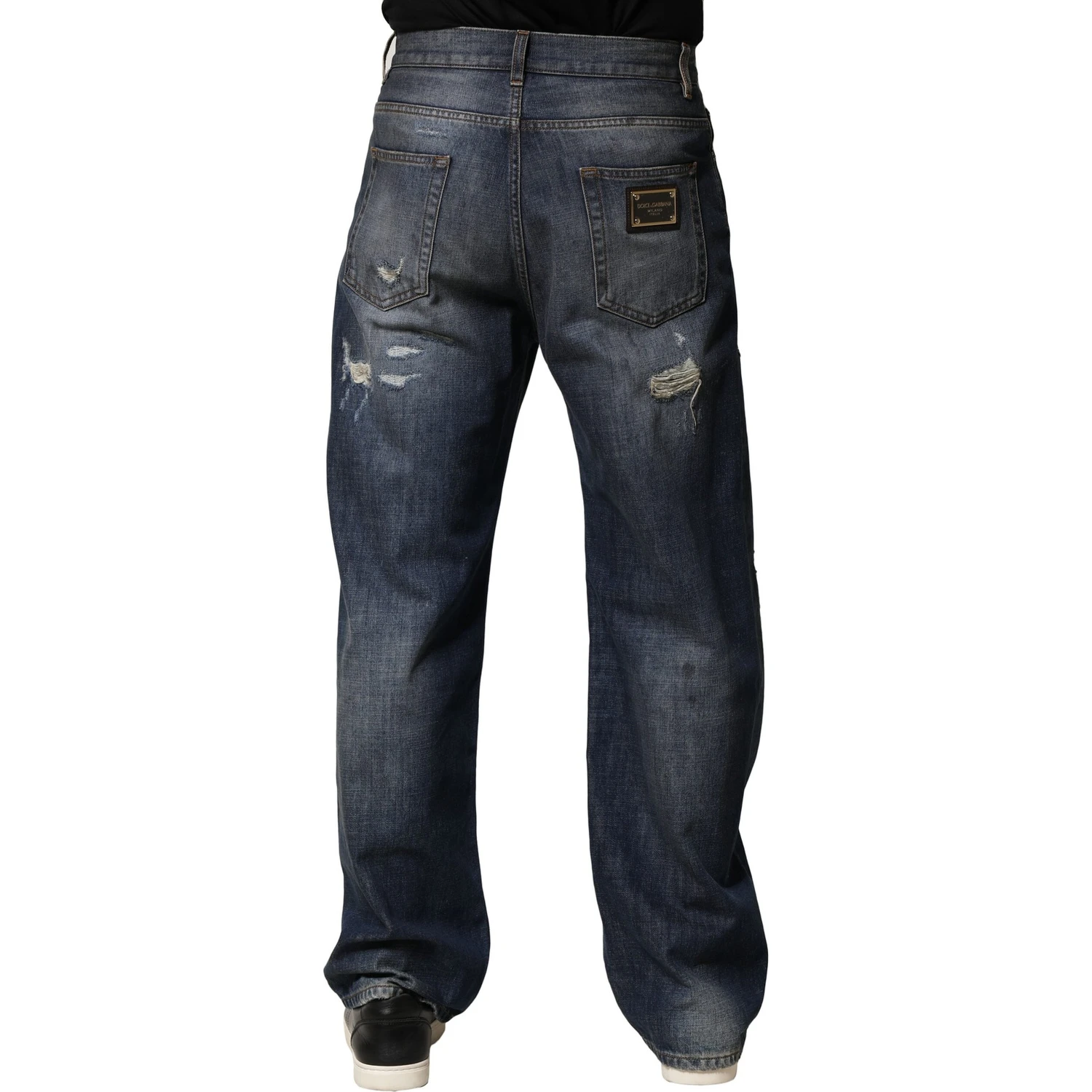 Blue Washed Tattered Cotton Men Jeans
