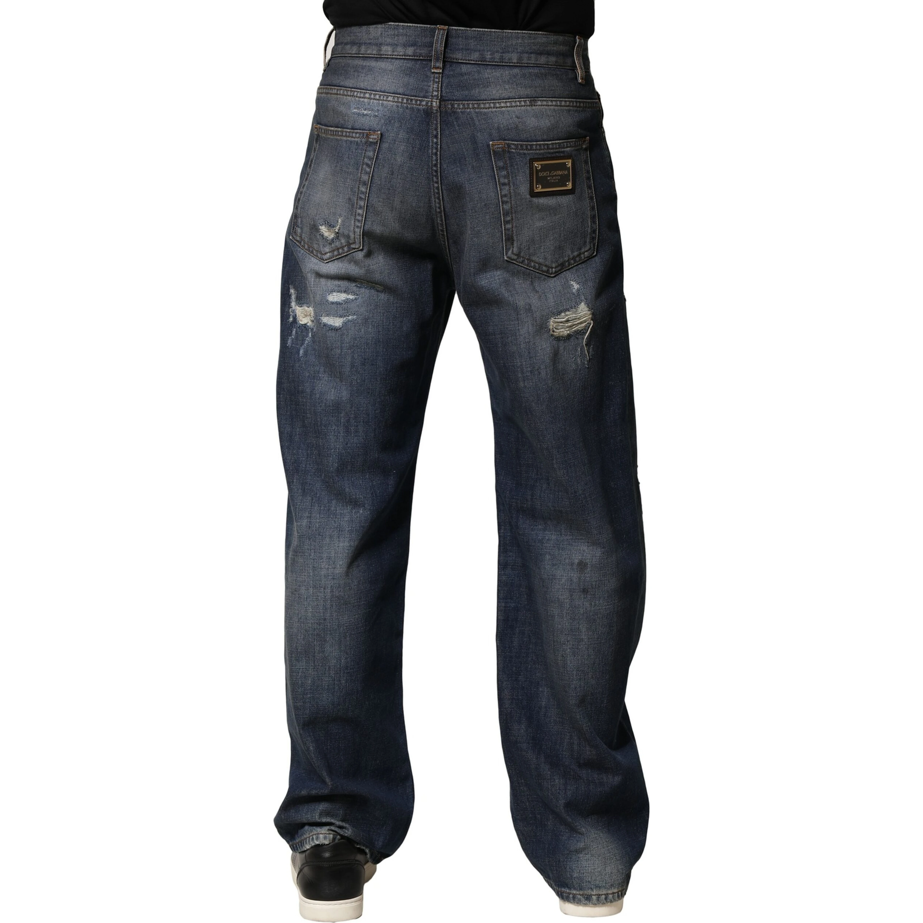 Blue Washed Tattered Cotton Men Jeans