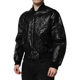 Black Logo Plaque Bomber Full Zipper Jacket