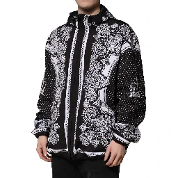 Black Bandana Print Hooded Bomber Jacket