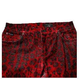 Red Leopard Print Cotton Skinny Denim Jeans