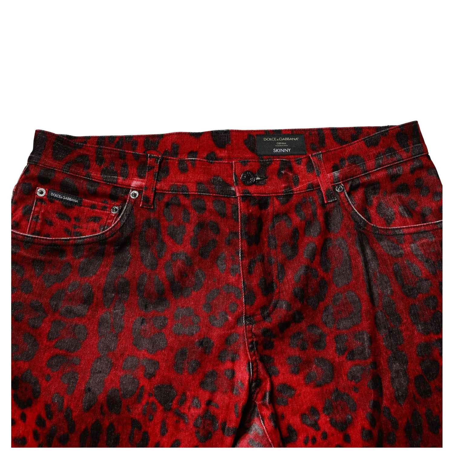 Red Leopard Print Cotton Skinny Denim Jeans