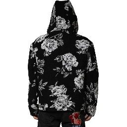 Black Wool Floral Printed Men Hooded Jacket