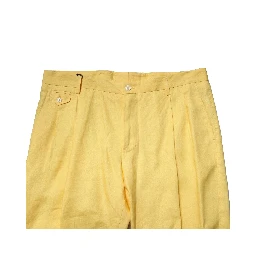 Yellow Flax Tapered Dress Men Pants