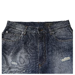 Blue Washed Tattered Cotton Men Jeans