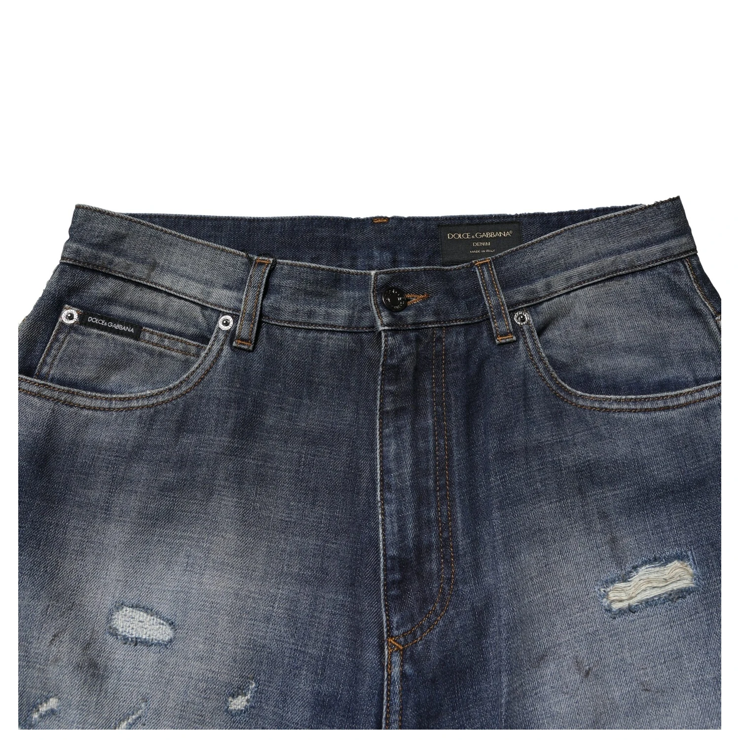 Blue Washed Tattered Cotton Men Jeans