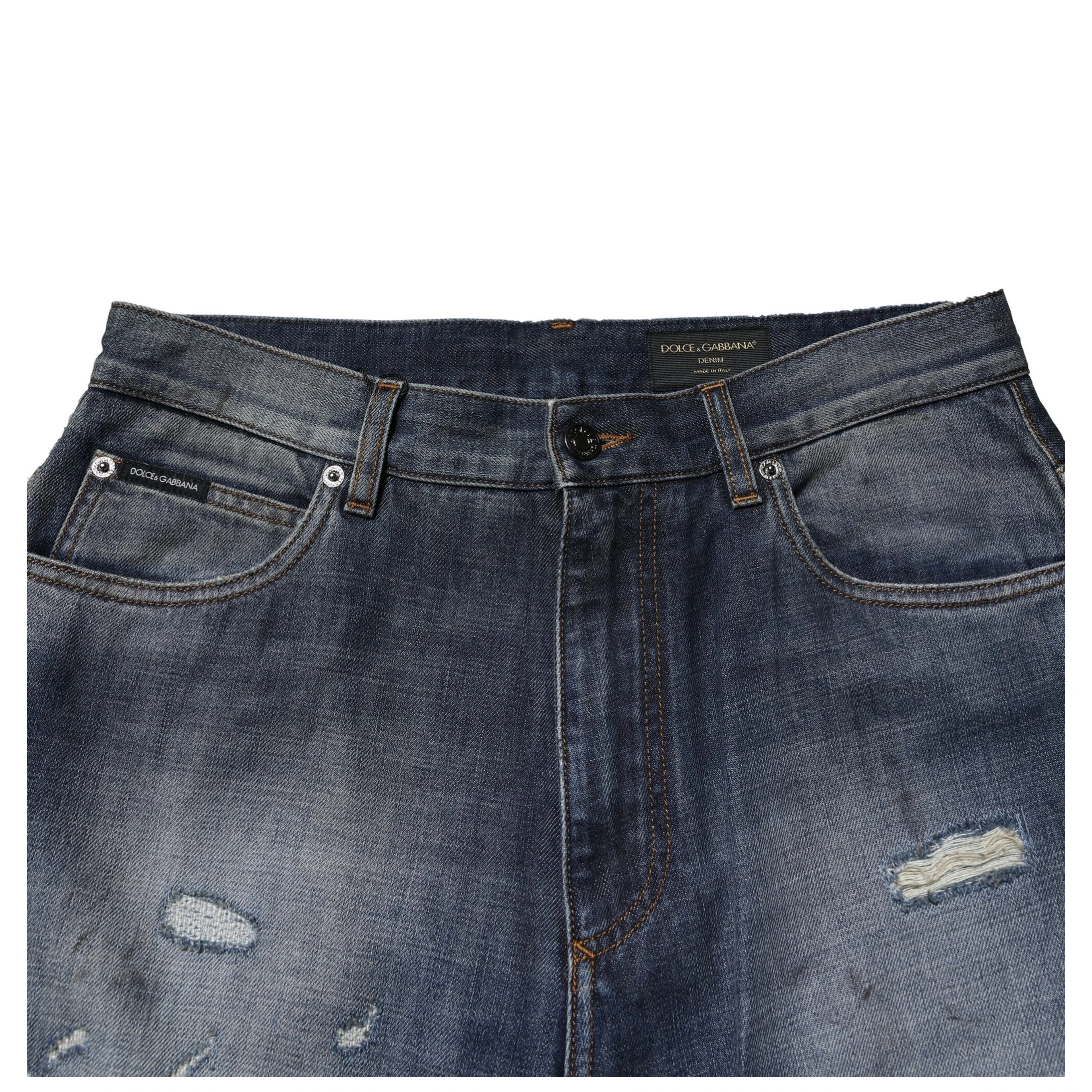 Blue Washed Tattered Cotton Men Jeans