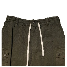 Brown Cotton Cargo Drawstring Pants