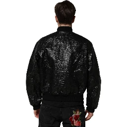 Black Logo Plaque Bomber Full Zipper Jacket