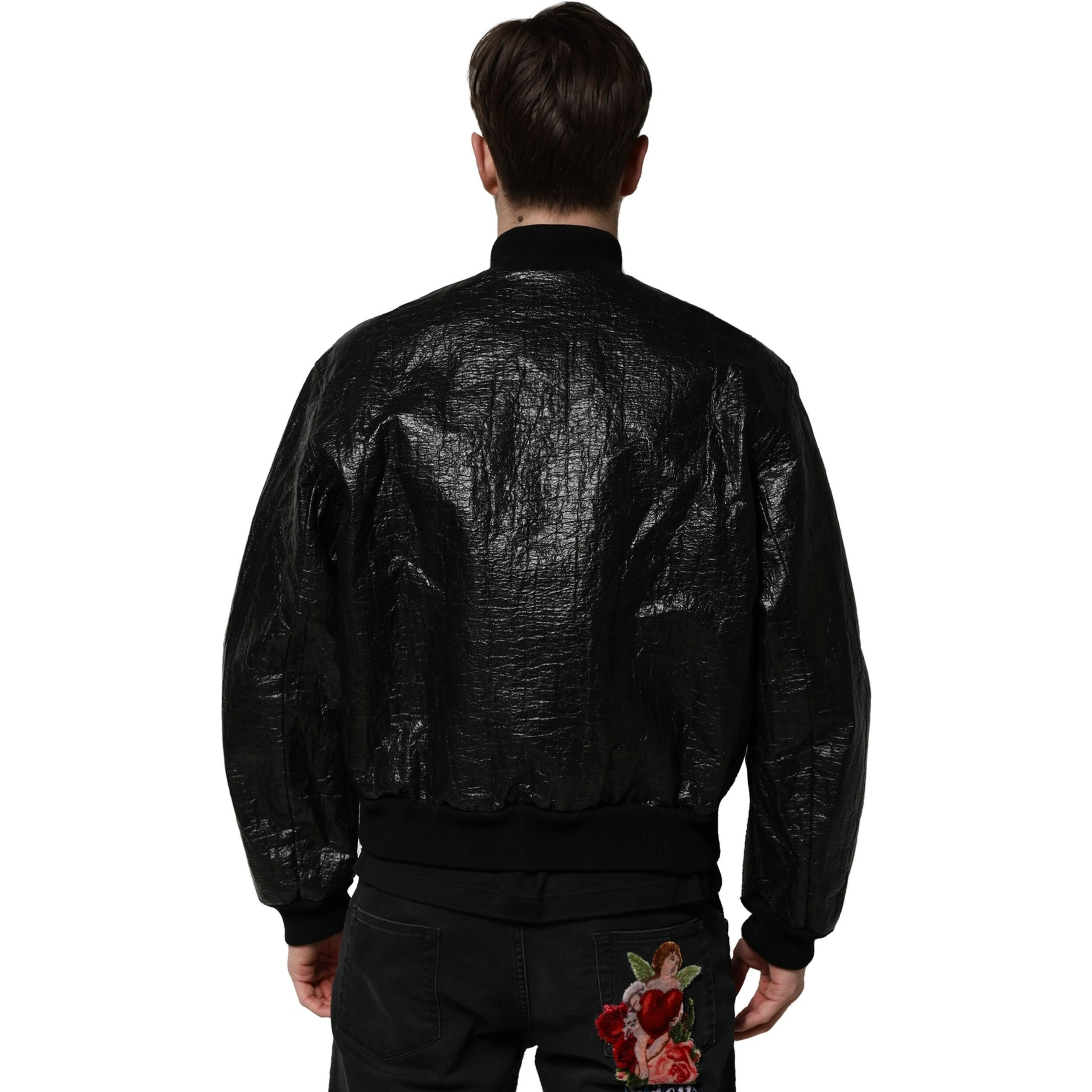 Black Logo Plaque Bomber Full Zipper Jacket