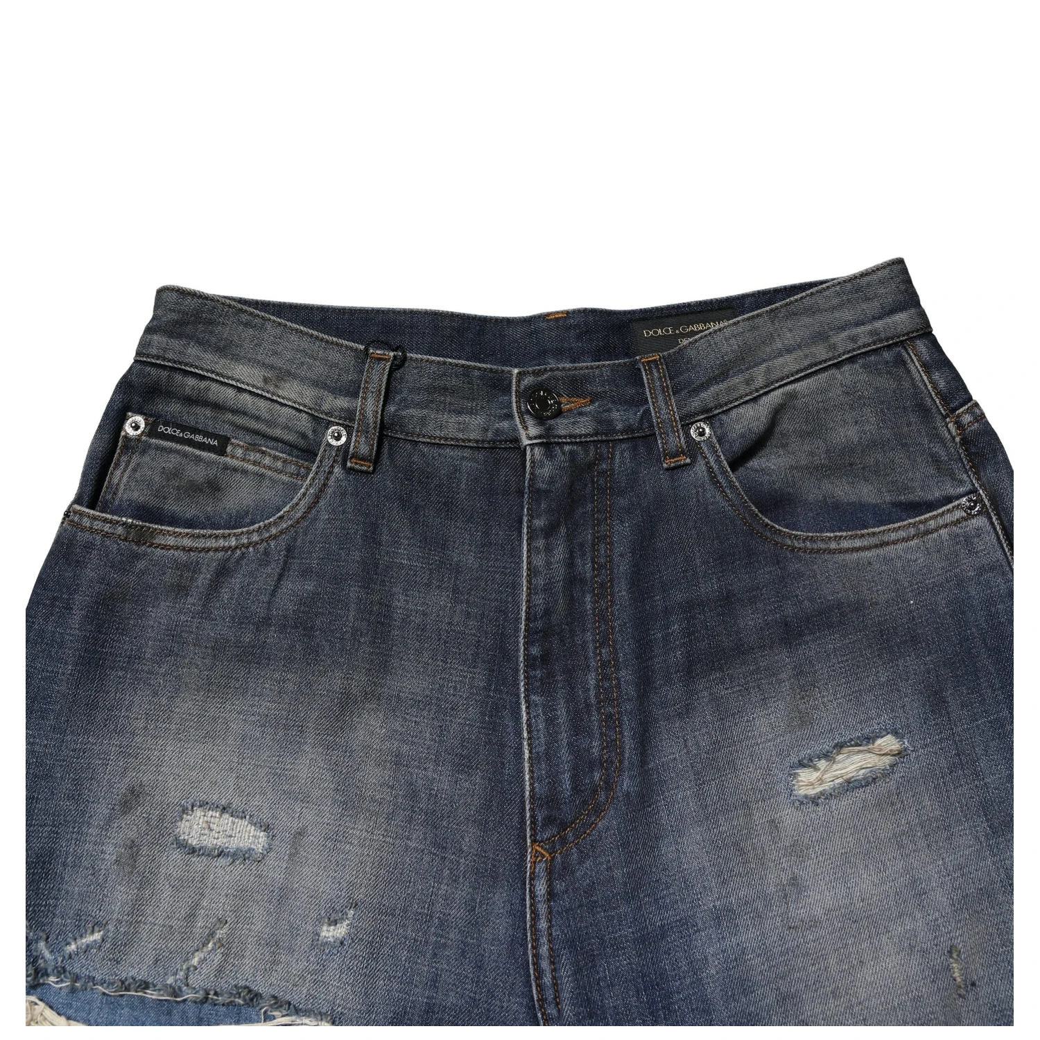 Blue Washed Tattered Cotton Men Jeans