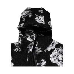 Black Wool Floral Printed Men Hooded Jacket