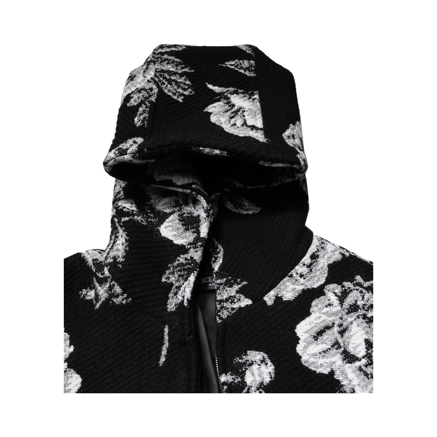Black Wool Floral Printed Men Hooded Jacket