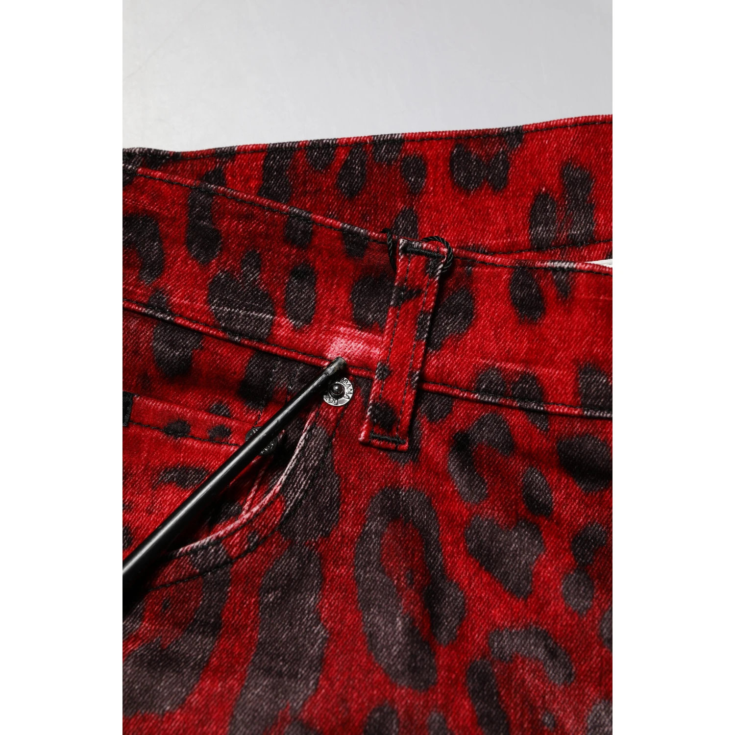 Red Leopard Print Cotton Skinny Denim Jeans