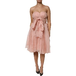 Pink Silk Chiffon A-line Pleated Midi Dress