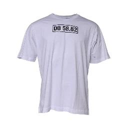 White Cotton Logo Print Crew Neck T-shirt