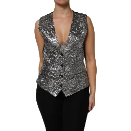 Silver Floral Jacquard Sleeveless Vest Top