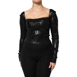 Black Viscose Long Sleeves Fitted Blouse Top