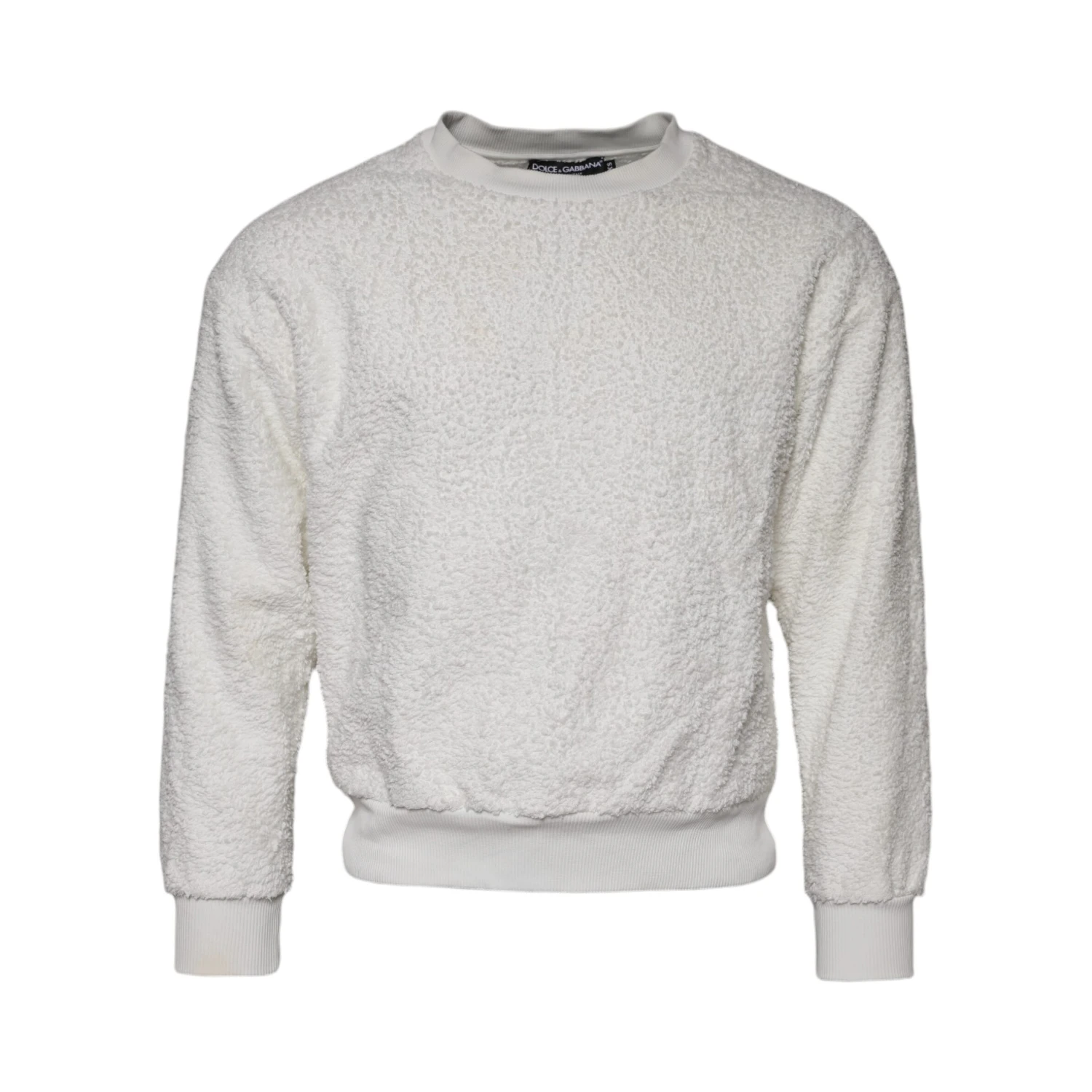 White Cotton Fleece Crew Neck Sweater