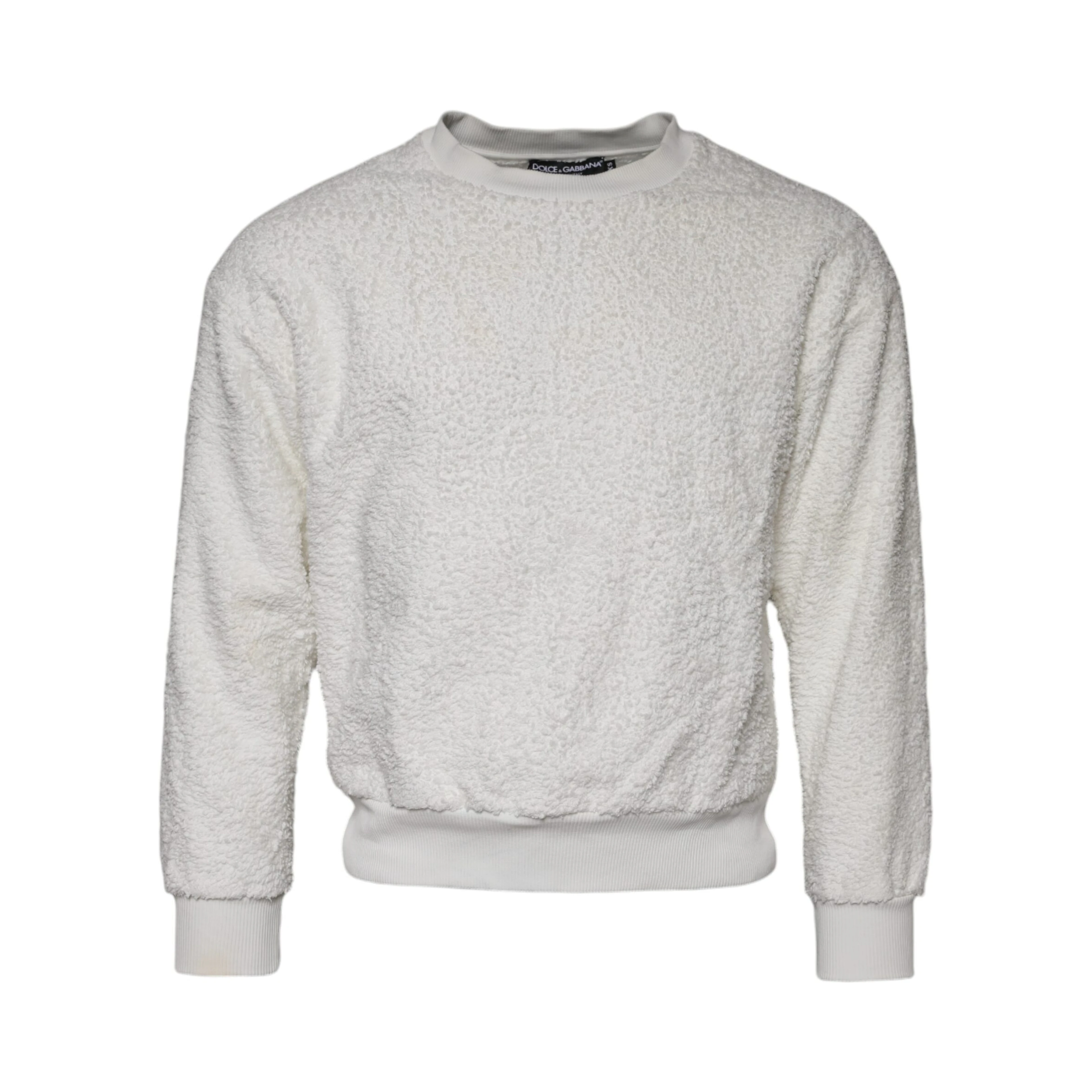 White Cotton Fleece Crew Neck Sweater