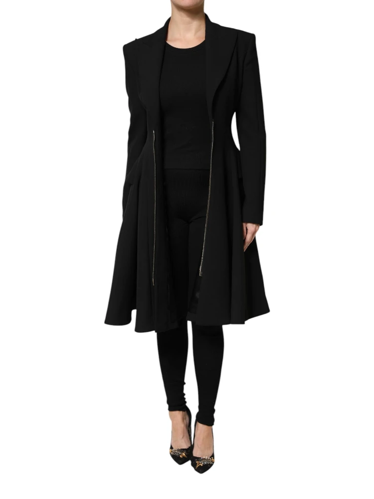 Black Polyester Single Breasted Trench Coat Jacket