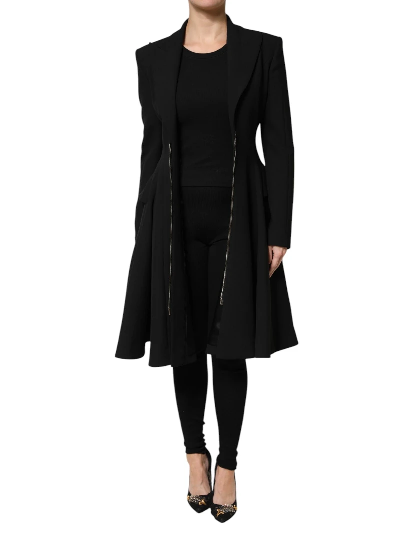 Black Polyester Single Breasted Trench Coat Jacket