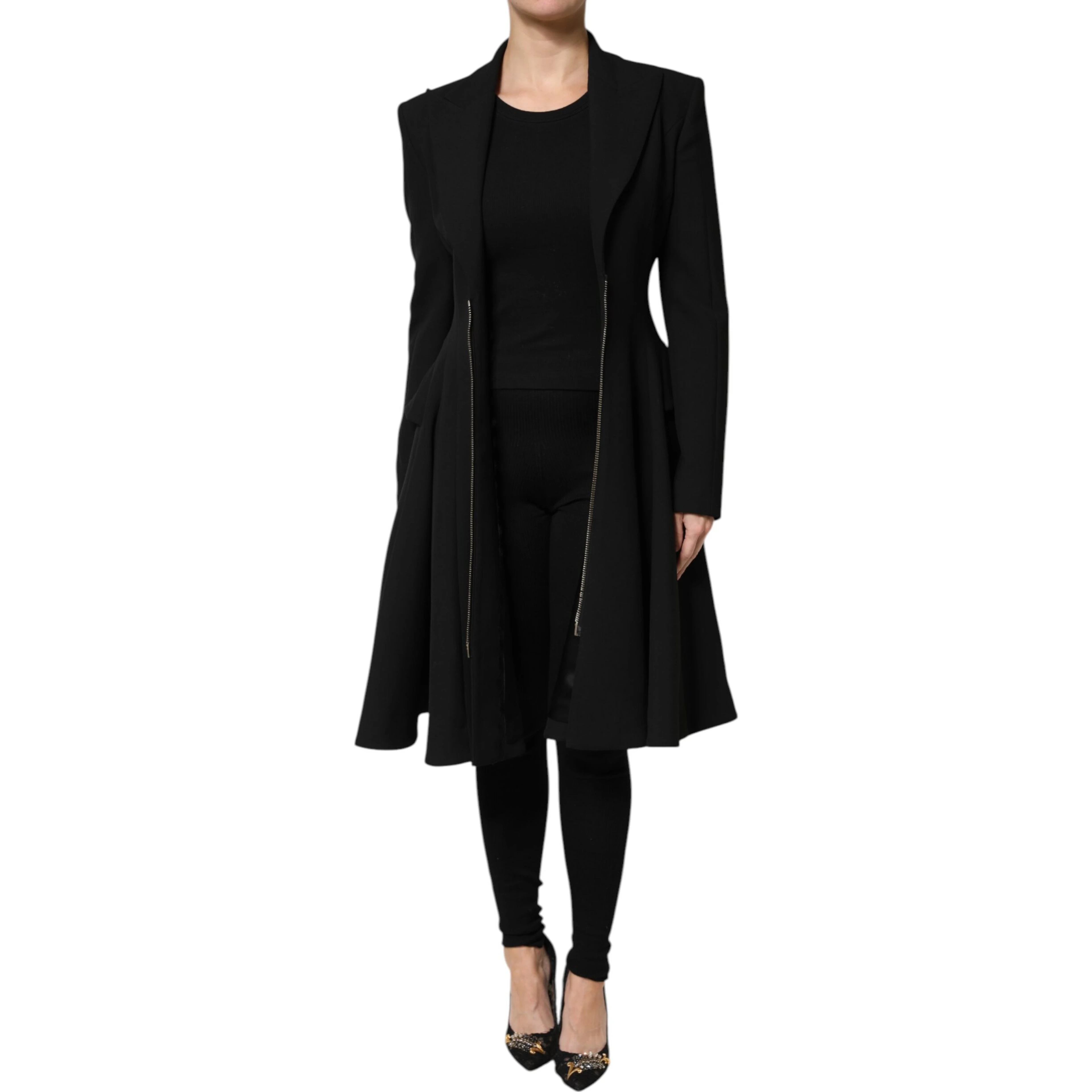Black Polyester Single Breasted Trench Coat Jacket