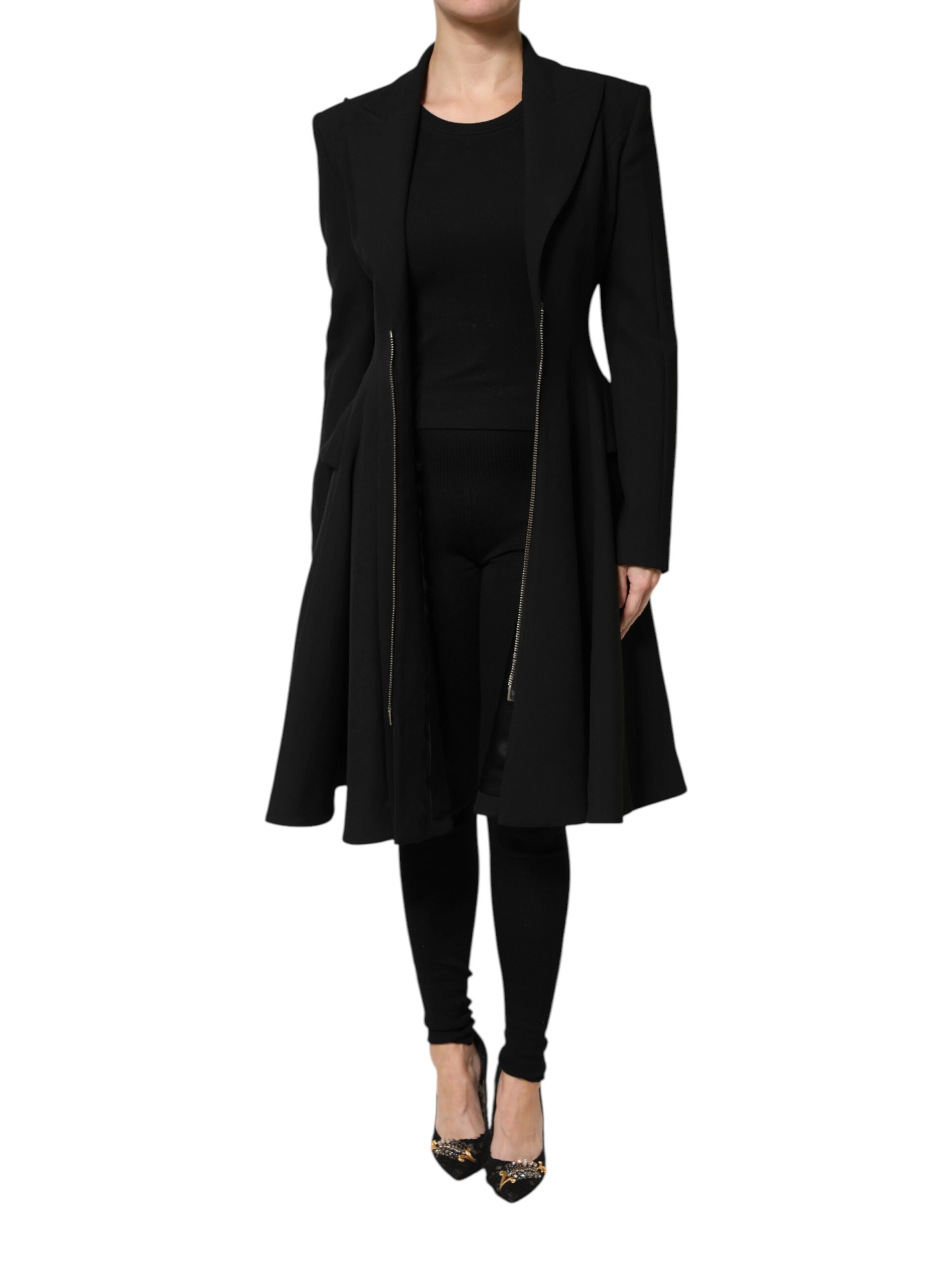 Black Polyester Single Breasted Trench Coat Jacket