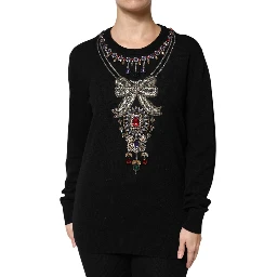 Black Cashmere Crystal Embellished Sweater