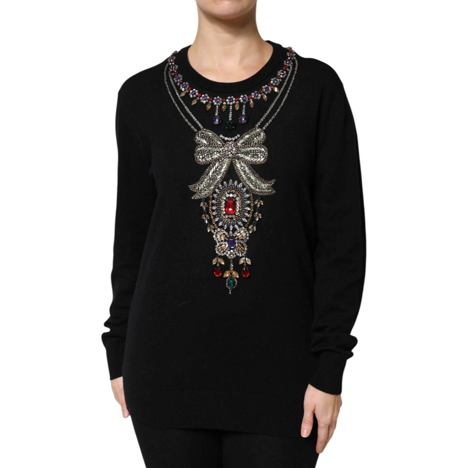 Black Cashmere Crystal Embellished Sweater