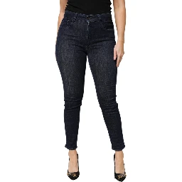 Dark Blue Cotton Skinny Cropped Denim Jeans