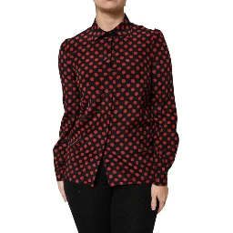 Black Red Polka Dot Silk Long Sleeves Top