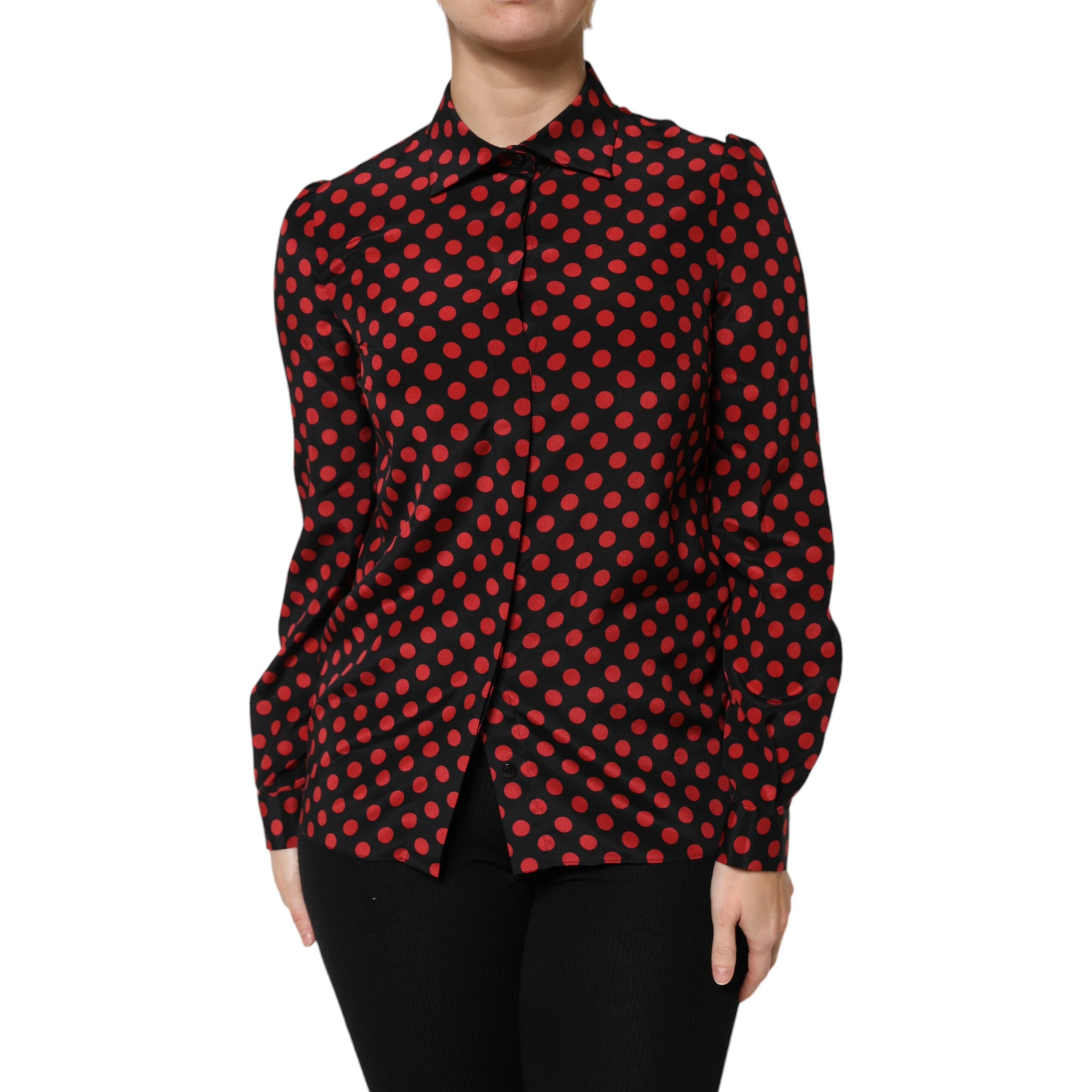 Black Red Polka Dot Silk Long Sleeves Top