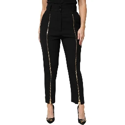 Black Wool High Waist Zipper Tapered Pants